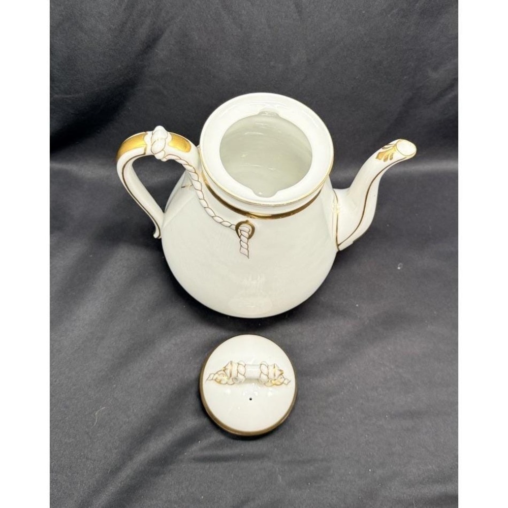 Antique Haviland Limoges White Teapot Gold Gilt Rope Handle Porcelain China - Picture 5 of 7